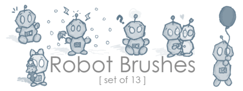 可爱涂鸦小机器人PS笔刷素材下载-玩吧资源站