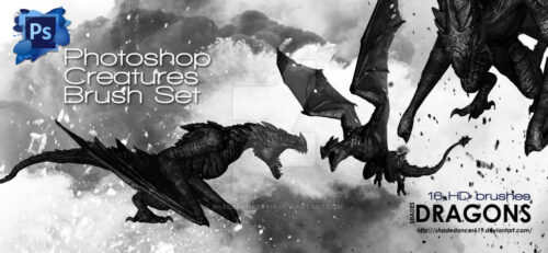 西方凶残的恶魔龙、魔龙、恶龙、飞龙、翼龙PS笔刷素材下载-玩吧资源站