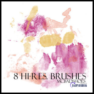 8种水彩、水墨画笔痕迹PS笔刷素材下载-玩吧资源站