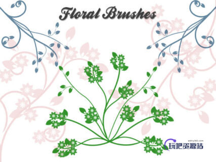 漂亮优美的植物系花纹图案PS笔刷下载-玩吧资源站