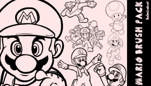 可爱的超级马里奥线框图形Photoshop卡通马里奥笔刷-玩吧资源站