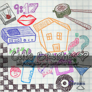 可爱童趣卡哇伊PS生活元素手绘涂鸦素材笔刷-玩吧资源站