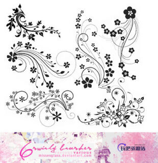 漂亮的手绘鲜花艺术图案PS花纹笔刷-玩吧资源站