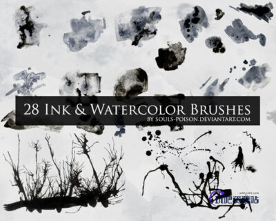 28种水墨痕迹Photoshop墨水水彩笔刷素材-玩吧资源站