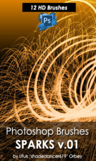 漂亮的火花溅射、绚丽火光Photoshop光影特效笔刷素材-玩吧资源站