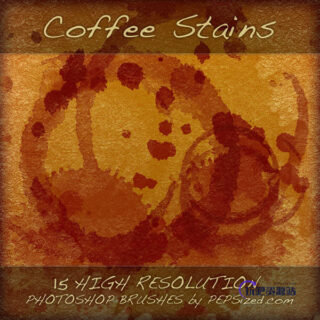 水彩、油漆污渍痕迹、圆圈杯垫污迹PS笔刷素材下载-玩吧资源站