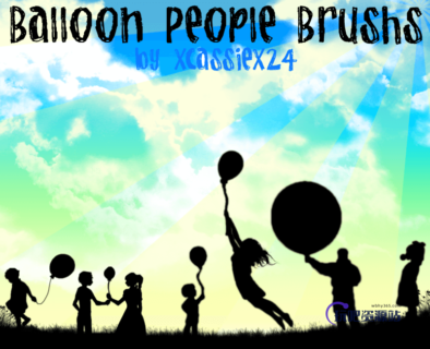 欢乐的儿童、拿着气球的少男少女Photoshop人物剪影、轮廓图案笔刷-玩吧资源站