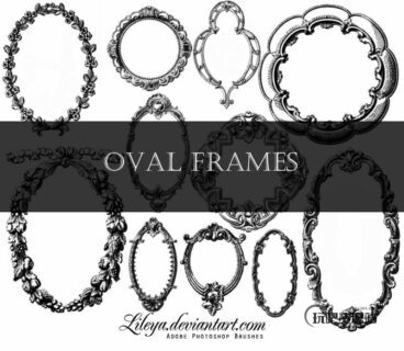 椭圆形镜架、画框、精美手绘边框图案PS笔刷素材-玩吧资源站