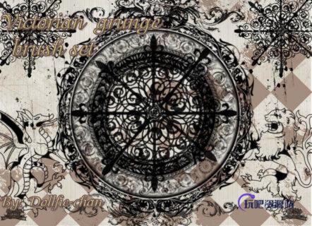 维多利亚时代的花纹艺术图案PS素材笔刷下载-玩吧资源站