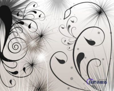 简单的线条式漩涡艺术花纹图案造型PS笔刷素材-玩吧资源站