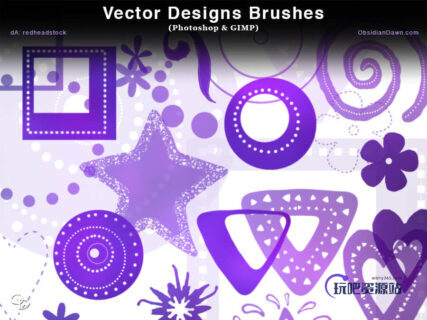 漂亮的鲜花、星星、三角、爱心等图案PS花纹装饰笔刷-玩吧资源站