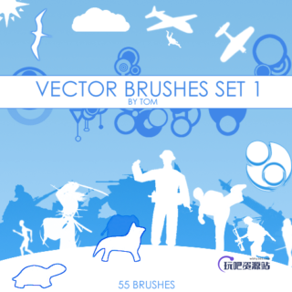 55种人物相关的轮廓、飞机剪影等图形ps笔刷素材下载-玩吧资源站
