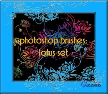 精美漂亮的手绘莲花图案PS花纹印花笔刷素材-玩吧资源站