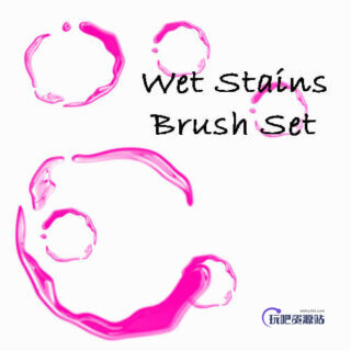 水渍、圈形液体痕迹效果PS液体笔刷素材-玩吧资源站