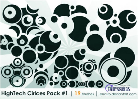 酷炫半圆、同心圆叠加与相减效果PS笔刷素材下载-玩吧资源站