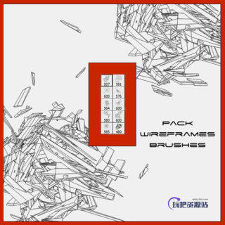 破碎异次元线框几何组合图形PS笔刷素材下载-玩吧资源站