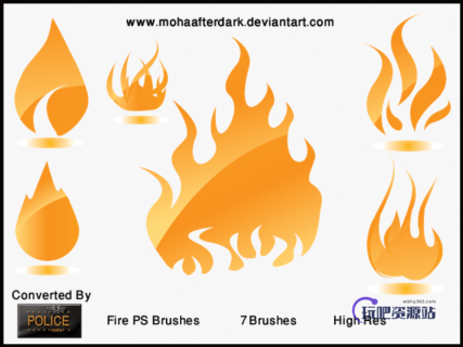 可爱手绘卡通火焰造型效果Photoshop笔刷素材下载-玩吧资源站