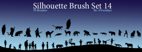 原始社会动物、土著、猩猩、豹子、鹿等剪影图案PS笔刷素材-玩吧资源站