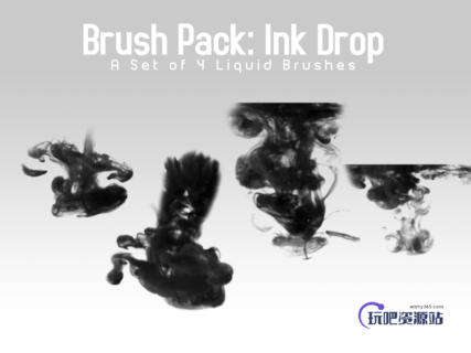 水墨、墨水在水中扩散效果Photoshop笔刷素材下载-玩吧资源站