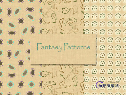 3种圆点、鲜花图案PS填充素材下载-玩吧资源站