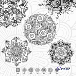 7种精美的曼荼罗花纹图案PS笔刷素材下载-玩吧资源站