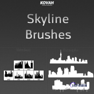 城市建筑背景剪影图案Photoshop笔刷素材下载-玩吧资源站