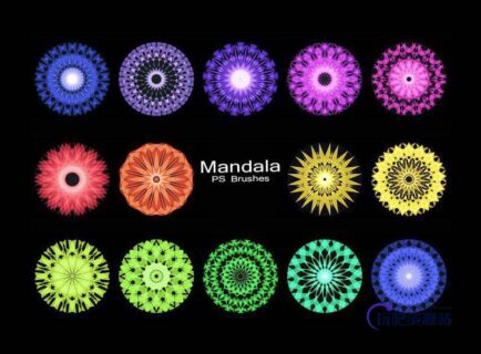 漂亮的镜像万花筒花纹图案Photoshop花纹笔刷-玩吧资源站