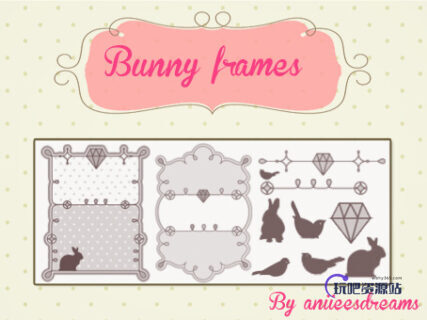 可爱的兔子、钻石、小鸟等图案Photoshop装饰笔刷-玩吧资源站