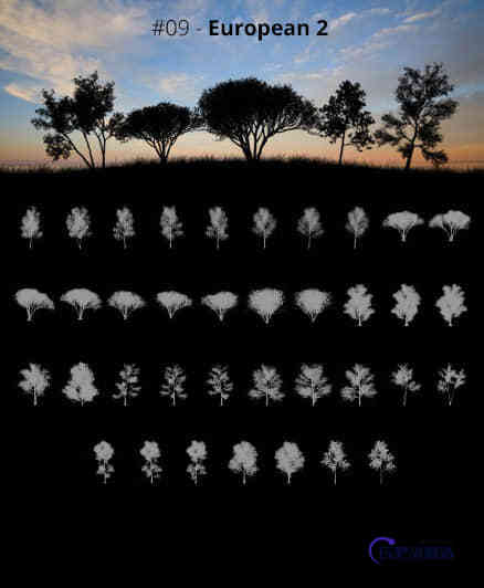 非洲大草原上的树木、大树阴影树荫剪影图形Photoshop笔刷素材