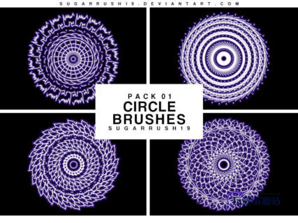 创意炫酷罗盘旋转花纹图案、民族手绘印花图案Photoshop笔刷素材-玩吧资源站