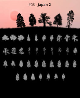 37种草原大树、树木剪影、大树阴影、树荫Photoshop非洲丛林笔刷素材-玩吧资源站