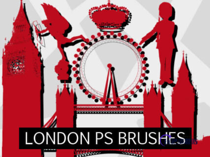欧洲伦敦城市元素剪影图形Photoshop笔刷素材下载-玩吧资源站