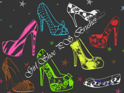 手绘花式高跟鞋图案Photoshop卡哇伊女式鞋子笔刷-玩吧资源站