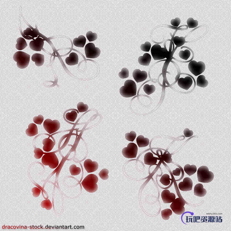 红桃爱心花纹图案PS笔刷下载（PNG图片素材）