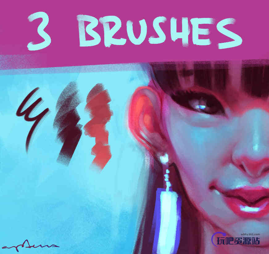 3个经典插画笔触Photoshop插画CG笔刷素材下载