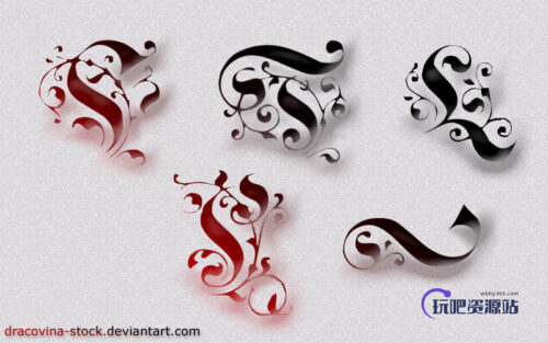 漂亮的漩涡植物花纹图案Photoshop印花图案笔刷-玩吧资源站