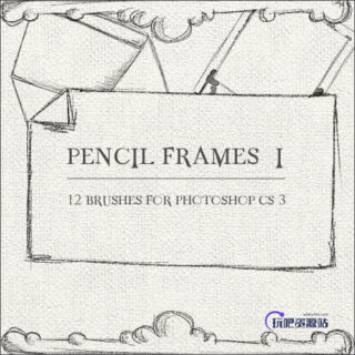 蜡笔、铅笔绘画、粉笔笔触风格式涂鸦边框、纸张、信封Photoshop笔刷素材-玩吧资源站