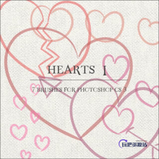 漂亮的涂鸦爱心图案Photoshop形心爱情笔刷-玩吧资源站