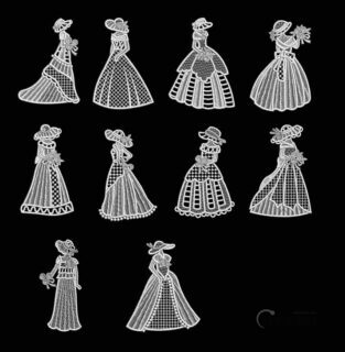 十字绣、刺绣式欧洲小女人图案、贵族女人Photoshop笔刷素材-玩吧资源站