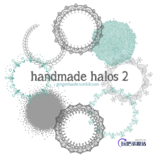 8种小清新风格的罗盘式印花图案Photoshop笔刷素材下载-玩吧资源站