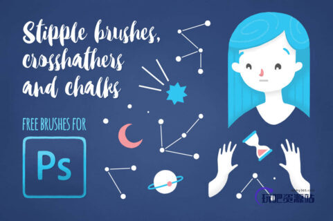 点状图案、蜡笔粉笔涂抹划痕纹理笔刷PS素材下载-玩吧资源站