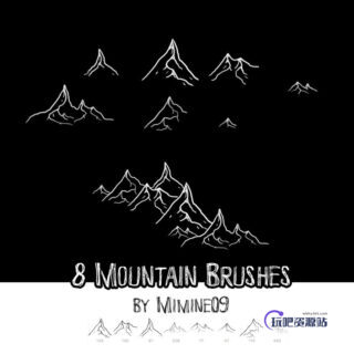 8个手绘涂鸦山脉、大山Photoshop笔刷素材-玩吧资源站