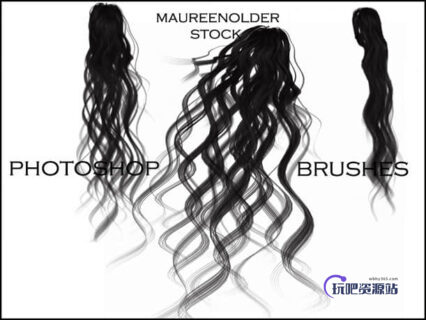 手绘烫发、长发、卷发Photoshop女性发型笔刷-玩吧资源站