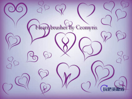 漂亮的手绘涂鸦爱心、情人节心形图案Photoshop笔刷素材-玩吧资源站