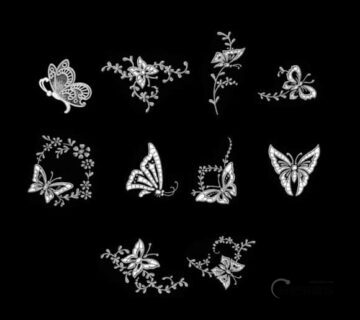 镌刻的蝴蝶花纹艺术图案Photoshop笔刷素材-玩吧资源站