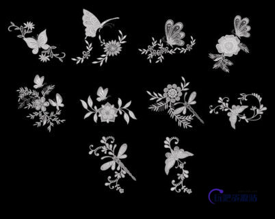 漂亮的镌刻式蝴蝶花纹饰品图案Photoshop笔刷素材-玩吧资源站