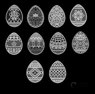 漂亮的镌刻式、刺绣式、十字绣式复活节彩蛋花纹图案Photoshop笔刷-玩吧资源站
