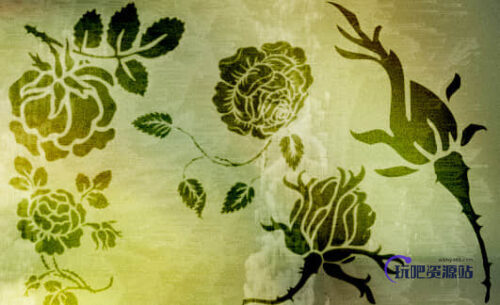 漂亮的玫瑰花纹图案、印花图案Photoshop花纹笔刷素材-玩吧资源站