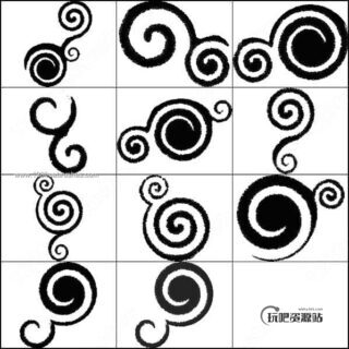 简单时尚的漩涡花纹图案Photoshop笔刷素材下载-玩吧资源站