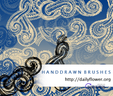 蕾丝边佩斯利花纹Photoshop图案笔刷-玩吧资源站